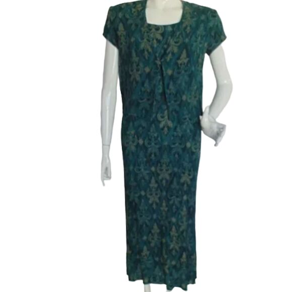 Karin Stevens Dress Set, 8, 2 pc, Cropped Jacket, Green/Tan Baroque print - Picture 10 of 15